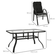 6 Seater Garden Dining Set with Cushions Ideal for Outdoor Meals - Black