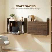 Wall Mounted Folding Desk with Shelves for Space Saving Home Office Dark Brown AOSOM