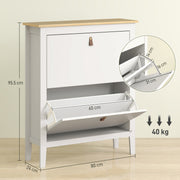 White Two Drawer Shoe Storage Cabinet with Modern Slim Design