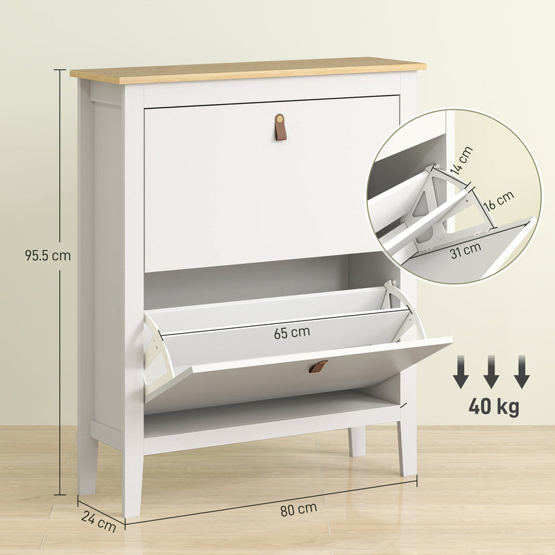 White Two Drawer Shoe Storage Cabinet with Modern Slim Design