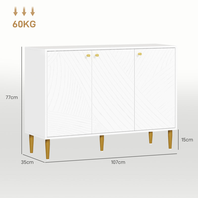 White and Gold Sideboard with Two Cupboards Elegant Storage Unit by HOMCOM