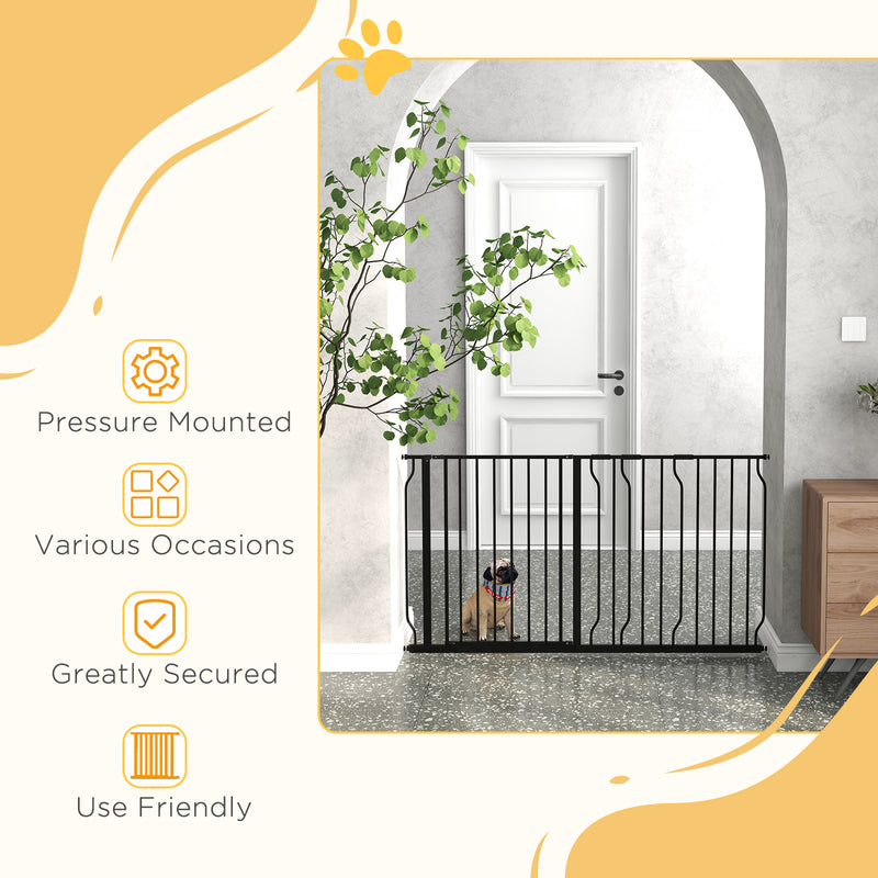 Extra Wide Dog Safety Gate with Walk Through Door for Stairs and Hallways Black