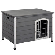 Wooden Dog House with Removable Base Wire Door and Lift-Up Roof for Small Dogs Dark Grey by PawHut