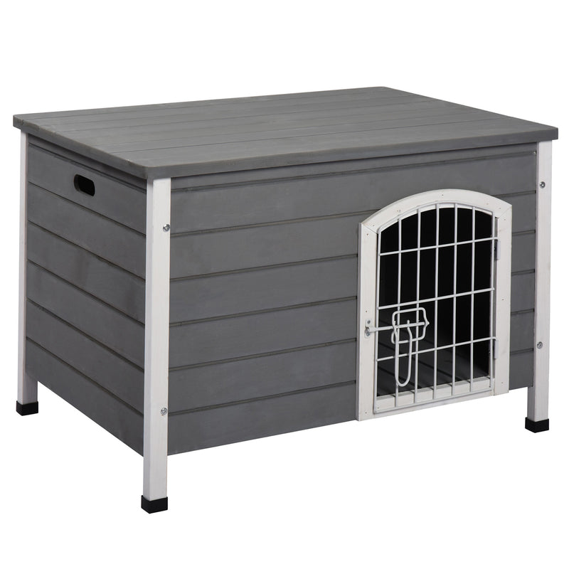 Wooden Dog House with Removable Base Wire Door and Lift-Up Roof for Small Dogs Dark Grey by PawHut
