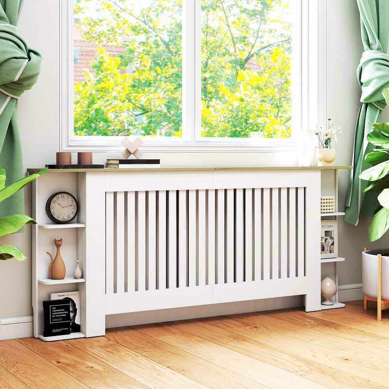 White Extra Large Radiator Cover with Storage Shelves for Living Room or Hallway, 191 x 19 x 83cm