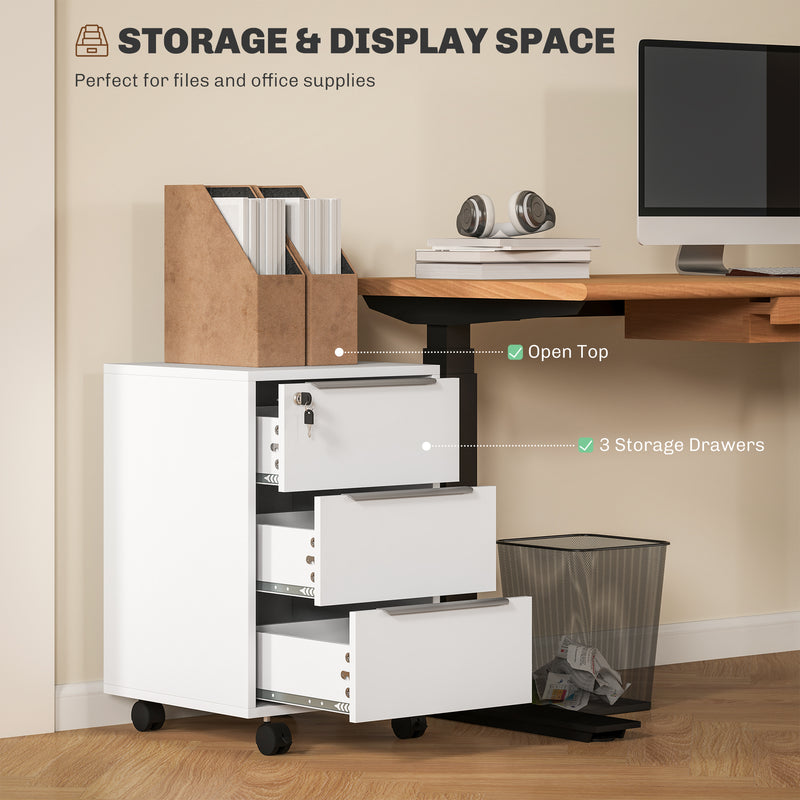White 3 Drawer Locking Filing Cabinet with Storage Space by HOMCOM