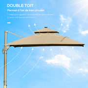 Khaki 3 x 3m Aluminium Square Sun Canopy with Adjustable Tilt Poles by Outsunny