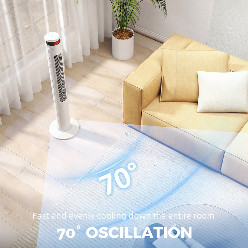 Tower Fan with Remote Control for Quiet Cooling and Space Saving in Any Room White AOSOM