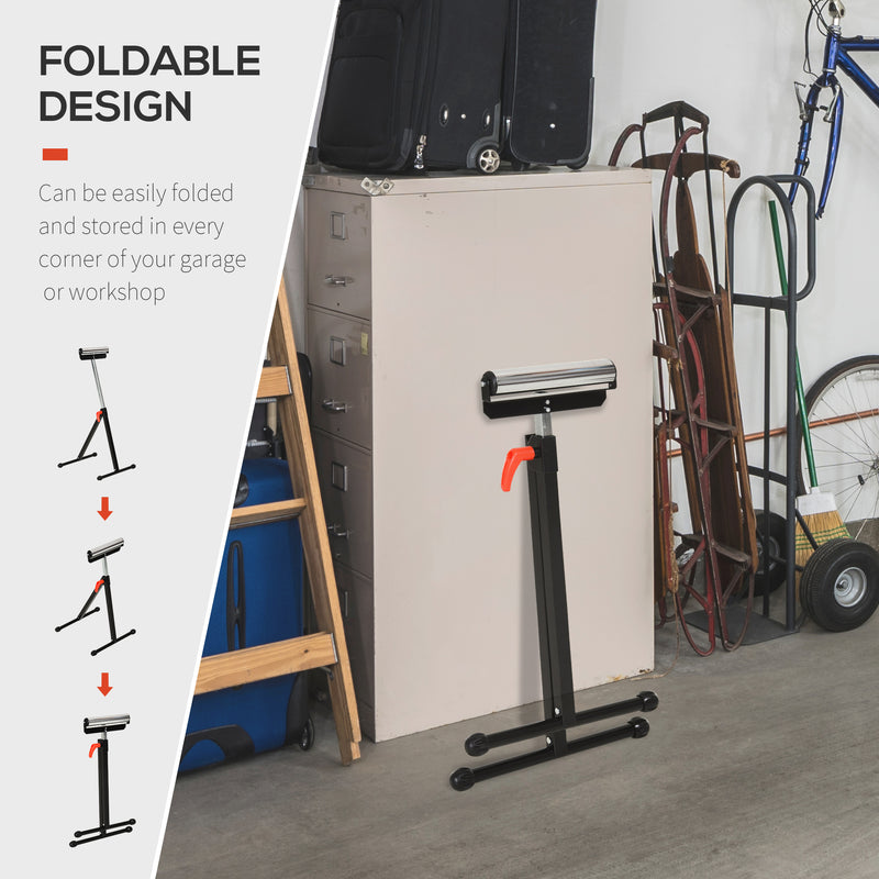 Adjustable Roller Stand for Steady Woodworking Support in Workshops and Garages Black Silver AOSOM