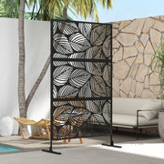 Black Metal Garden Privacy Screen With Leaf Design Ideal For Outdoor Spaces