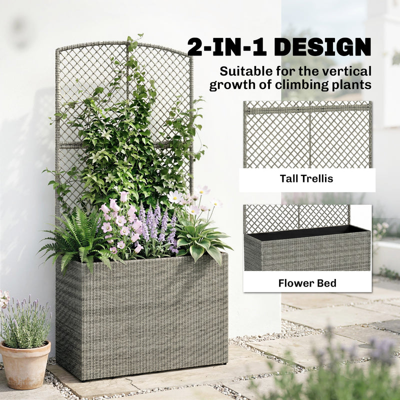 Raised Rattan Planter with Trellis for Easy Gardening Without Bending Dark Grey Outsunny