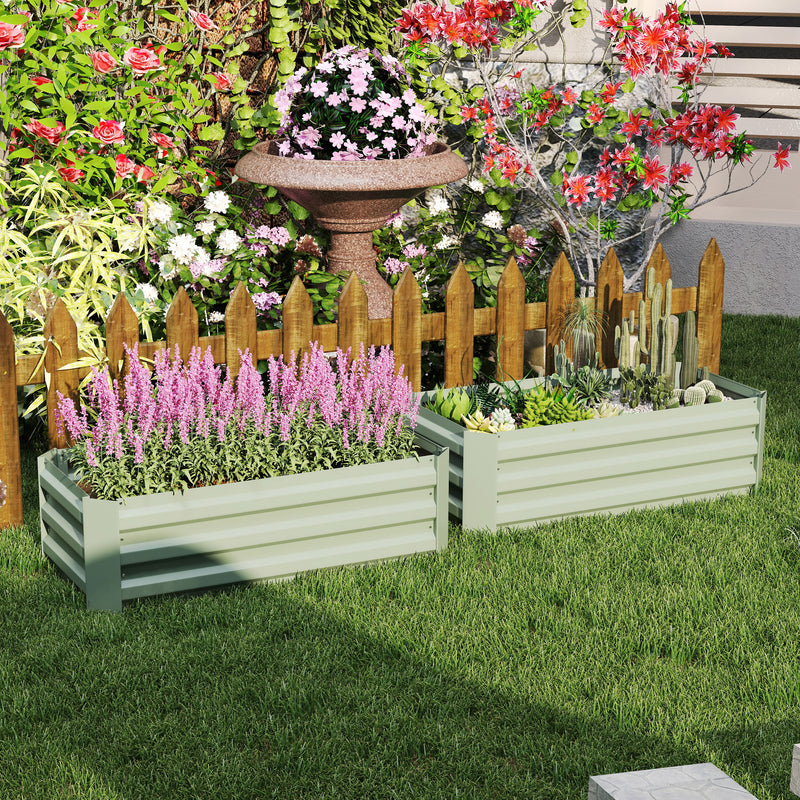 Set of 2 Green Raised Garden Beds 291L Each Ideal for Flowers and Herbs Outdoors