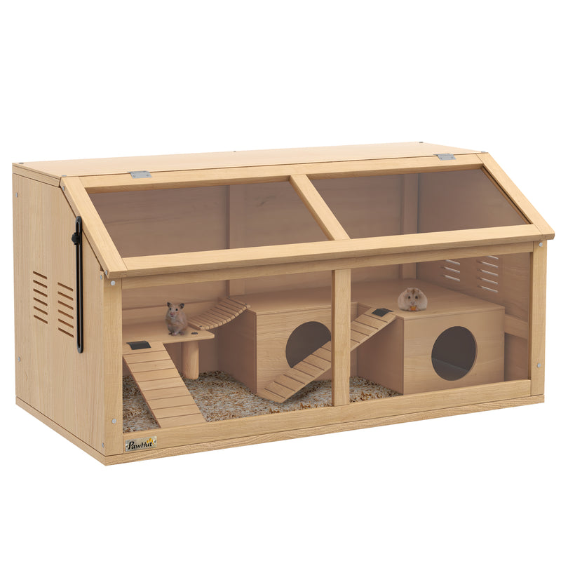 Wooden Hamster Cage for Gerbils and Mice with Suspension Bridge and Openable Top by PawHut