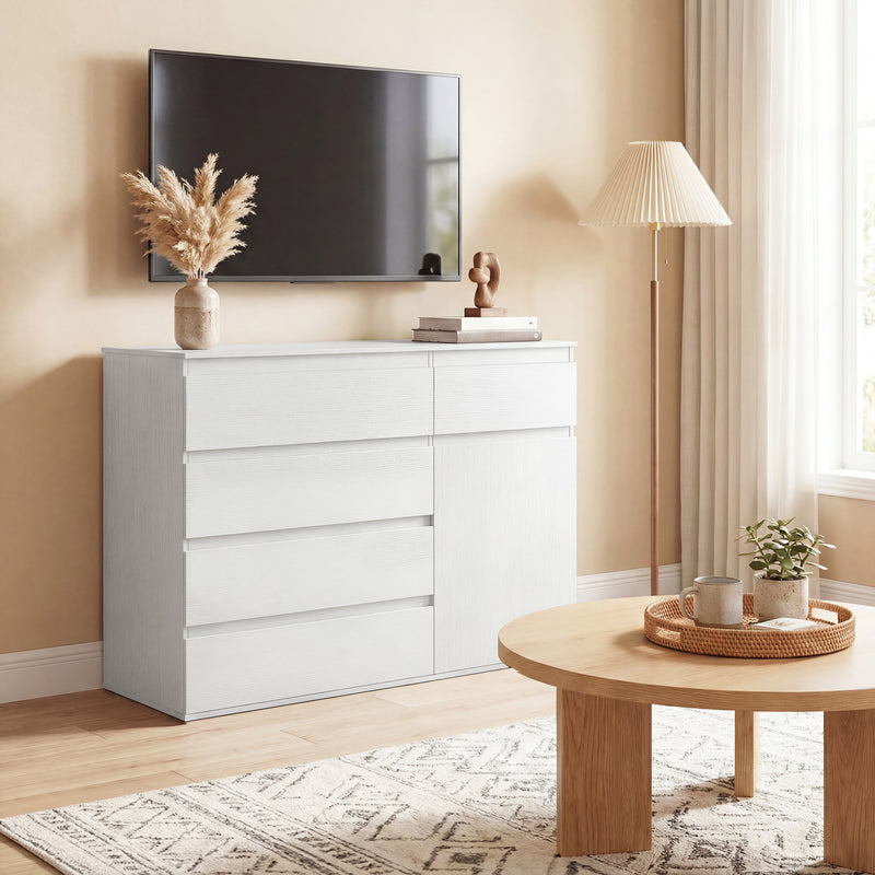 Sideboard with Adjustable Shelf and Soft Close Door for Organised Storage White AOSOM