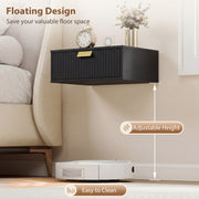 Floating Wall Mounted Bedside Table Set of 2 with Drawer for Clutter Free Bedroom Black AOSOM