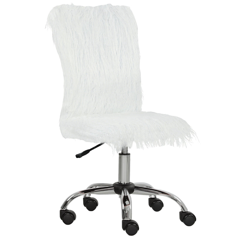 Armless Swivel Office Chair with Adjustable Height for Home or Vanity Use, White