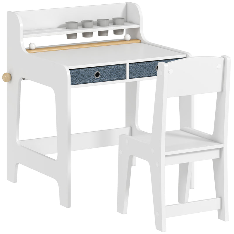 Kids Art Table and Chair Set with Storage Shelf and Drawers Ideal for Creative Play White AOSOM