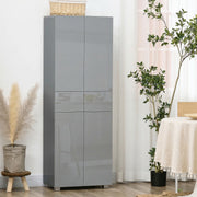 Kitchen Cupboard with Adjustable Shelves and Push-Open Doors for Easy Storage High Gloss Grey AOSOM