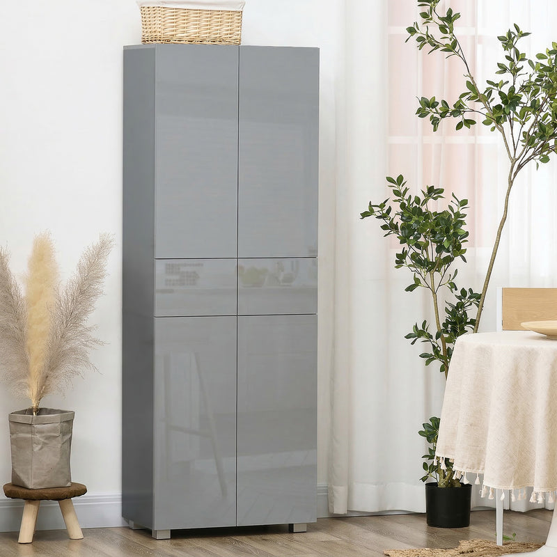 Kitchen Cupboard with Adjustable Shelves and Push-Open Doors for Easy Storage High Gloss Grey AOSOM