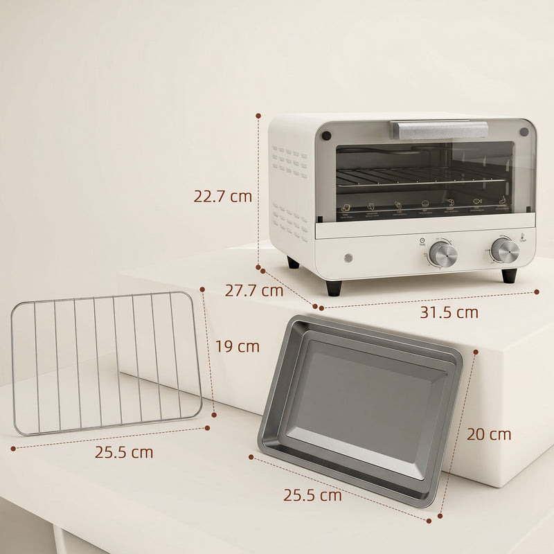 Mini Oven 12L Compact Worktop Cooker With Timer For Small Kitchens Cream White