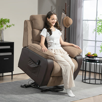 Brown Electric Lift Recliner Armchair for Elderly with Remote USB and Storage by HOMCOM