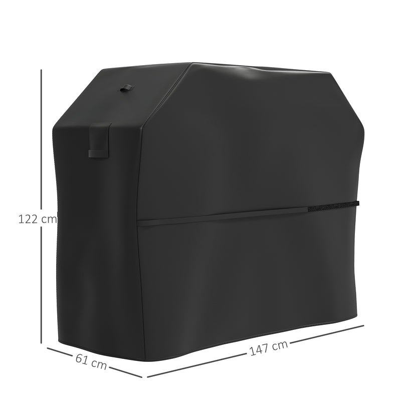 Black Waterproof BBQ Cover 600D Oxford Fabric Rip-Proof with Windproof Straps 147cm by Outsunny