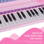 Pink 37 Key Kids Electronic Keyboard Piano Set With Stool Microphone And Lights AOSOM