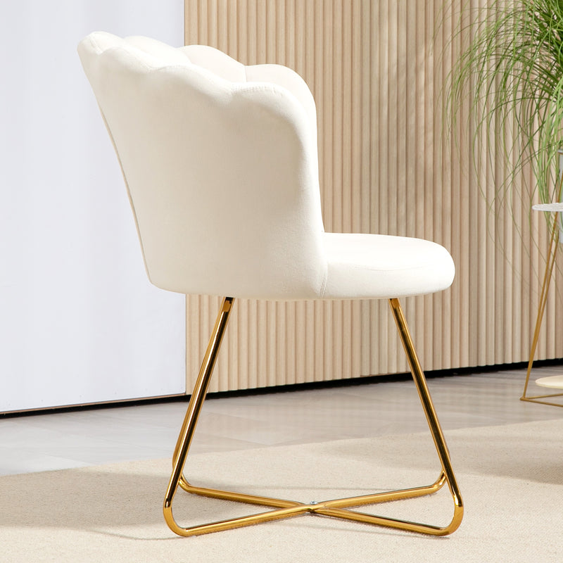 Cream Velvet Lotus Petal Accent Chair with Gold Legs Plush Upholstery and Stylish Design