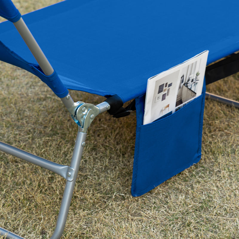 Blue Foldable Sun Lounger Set With Adjustable Backrest and Reading Hole for Garden Use