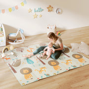 Foldable Reversible Baby Play Mat Waterproof and Soft for Crawling and Tummy Time Animal Print AOSOM