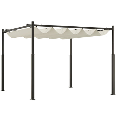 3x3m Metal Pergola with Retractable Roof and UPF30+ Sun Shade Canopy Cream White by Outsunny
