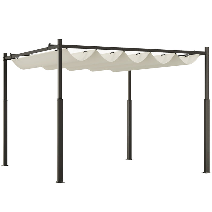 3x3m Metal Pergola with Retractable Roof and UPF30+ Sun Shade Canopy Cream White by Outsunny