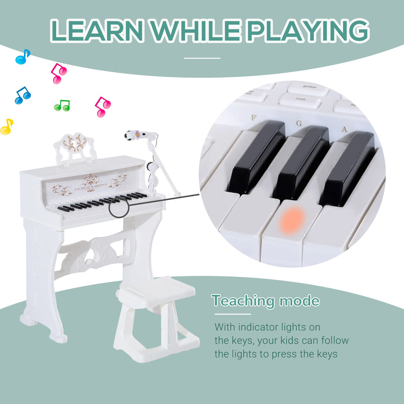White 37 Key Kids Electronic Piano Set With Stool Microphone And Music Stand AOSOM
