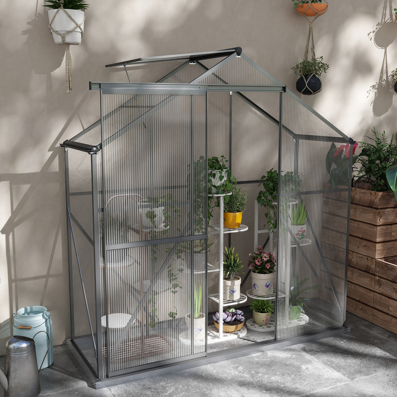 Walk In Polycarbonate Greenhouse With Sliding Door and Rain Gutter For Garden Use Dark Grey