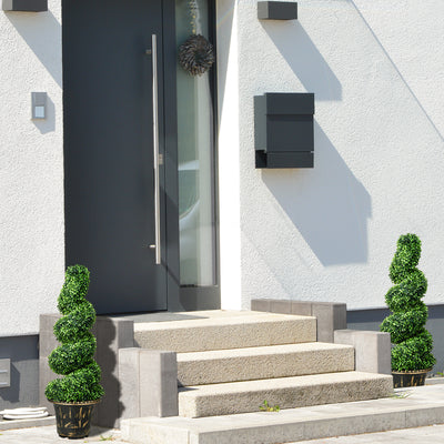 Set of 2 Spiral Boxwood Artificial Topiary Trees with Pots for Indoor Outdoor Use Green