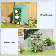 3 Tier Portable Mini Greenhouse With Roll Up Door and Shelves For Garden Use Green AOSOM