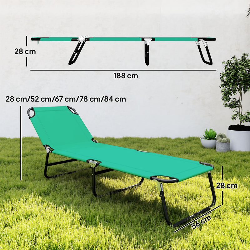 Outsunny Foldable Sun Lounger with 5-Position Adjustable Backrest, Outdoor Portable Recliner Chaise Lounge Chair, Green AOSOM