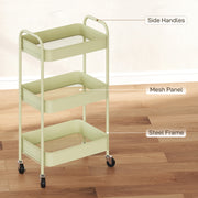 Three Tier Steel Storage Trolley With Wheels For Home Or Office Organisation Green