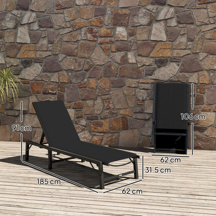 Black Folding Sun Lounger 5 Position Adjustable Reclining Chair for Garden Beach Camping by Outsunny