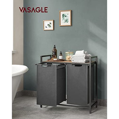 VASAGLE 2 Compartment Laundry Sorter: Rustic Brown & Grey VASAGLE