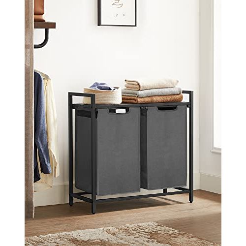 VASAGLE 2 Compartment Laundry Sorter: Rustic Brown & Grey