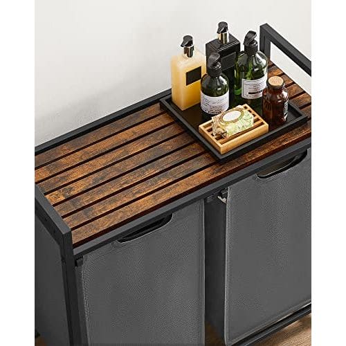 VASAGLE 2 Compartment Laundry Sorter: Rustic Brown & Grey