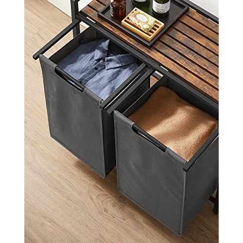 VASAGLE 2 Compartment Laundry Sorter: Rustic Brown & Grey