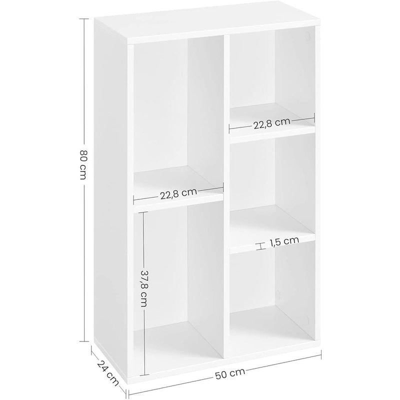 Vasagle Small Bookcase, White, 5 Grid