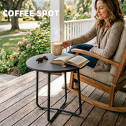 Round Metal Garden Side Table with Adjustable Feet for Stable Drinks and Snacks, Dark Grey Outsunny
