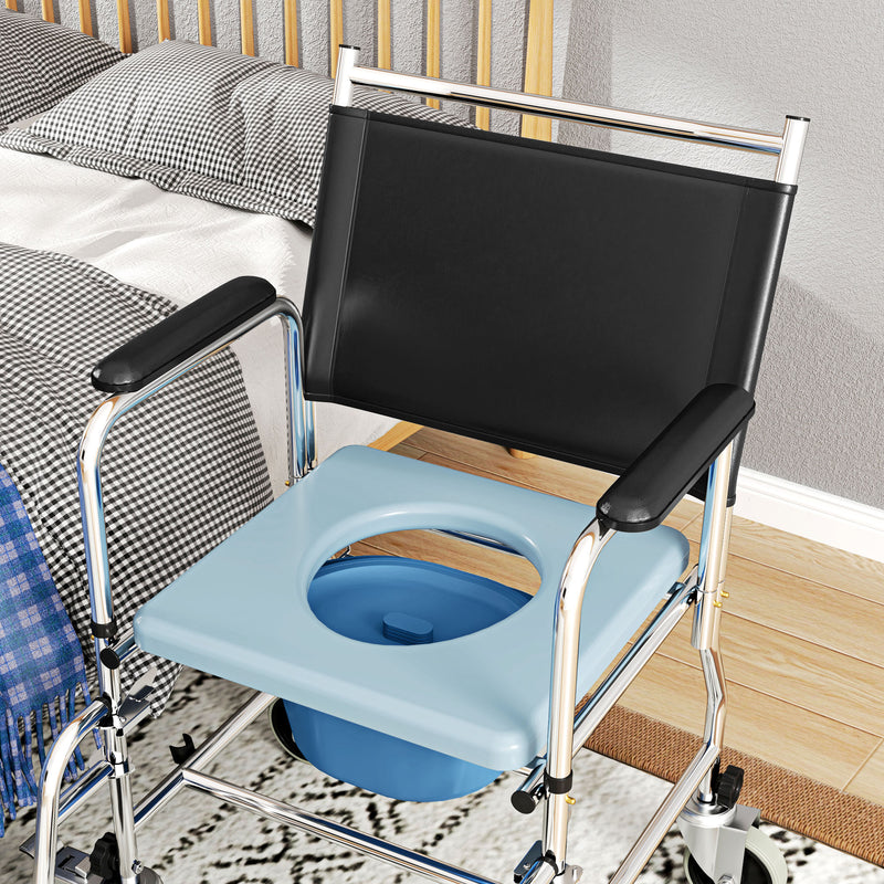 Rolling Shower Commode Chair with Wheels Padded Seat and Backrest for Seniors and Disabled by HOMCOM AOSOM