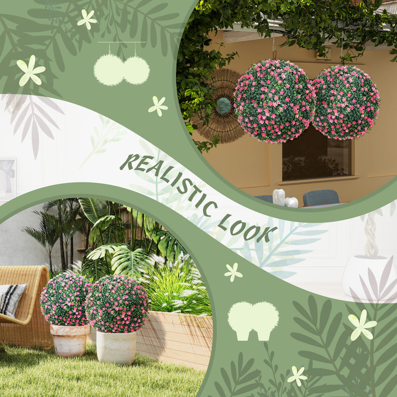 Set of Two Artificial Boxwood Topiary Ball Plants Ideal for Indoor or Outdoor Use Pink