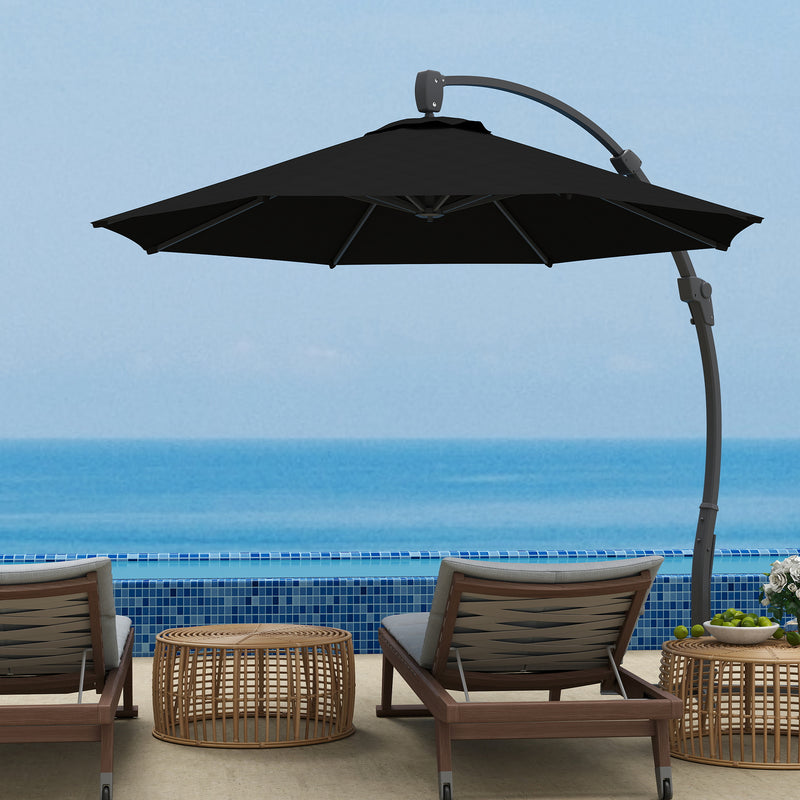 Black 3m Cantilever Garden Parasol With 360Â° Rotation and Crank Handle Premium Quality by Outsunny