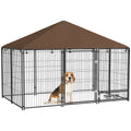 Outdoor Dog Kennel with Canopy and Rotating Bowl Puppy Playpen Enclosure by PawHut
