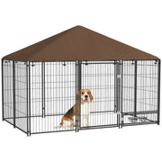 Outdoor Dog Kennel with Canopy and Rotating Bowl Puppy Playpen Enclosure by PawHut